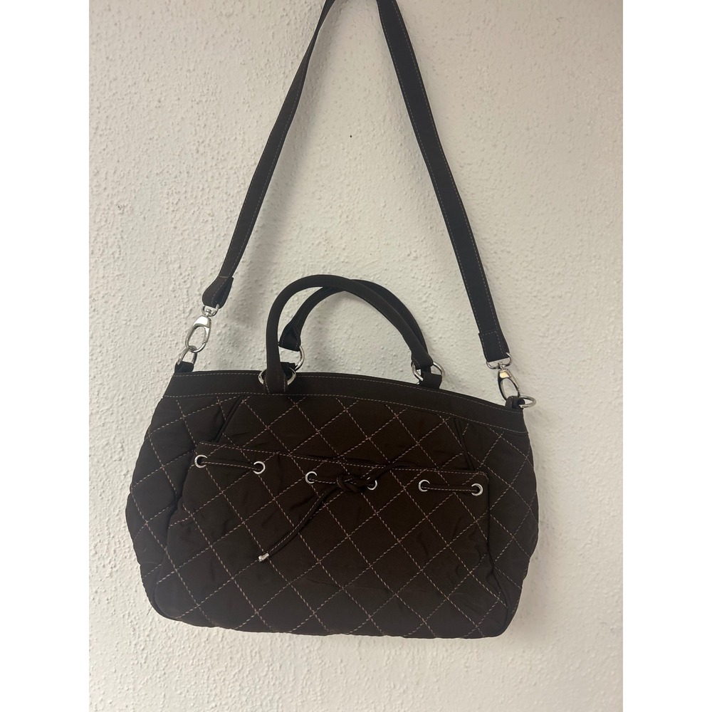 Vera Bradley Brown Quilted Nylon Satchel Crossbody Bag with Contrast Stitching